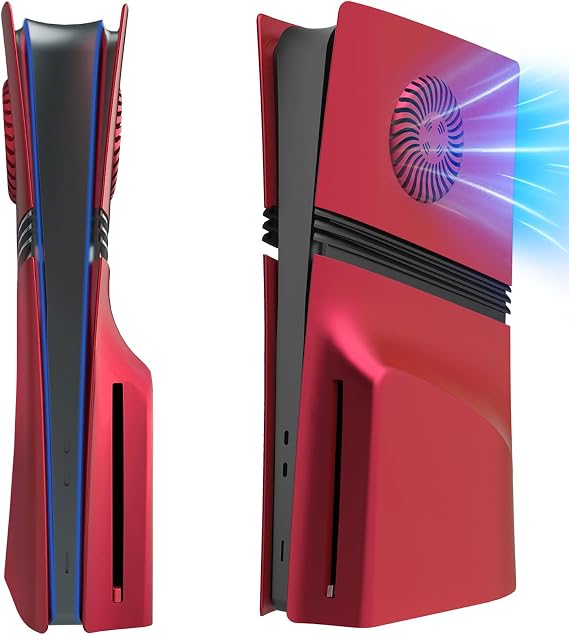 Replacement Side Shell Plate for PS5, arVin Front & Back Cover Face Plate with Cooling Vent for Playstation 5 Pro Disc Version, Dustproof Faceplate ABD Case(Red)