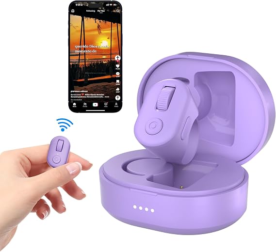 Tiktok Scrolling Ring, Bluetooth Finger Scroller Remote for Tik Tok, Page Turner for iPhone iPad & Android Tablet Ebook Reading, Remote Control Camera Video Recording for iPhone Android -Purple