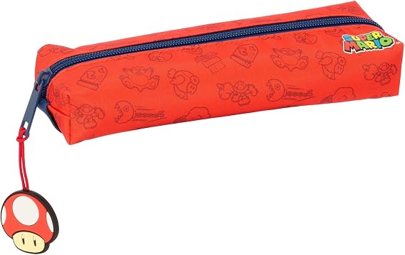SUPER MARIO TRICK – Rectangular Children's Pencil Case, Children's Pencil Case, Ideal for Children of School Age, Comfortable and Versatile, Quality and Resistance, 22 x 7 x 40 cm, Dark Blue/Red, M,