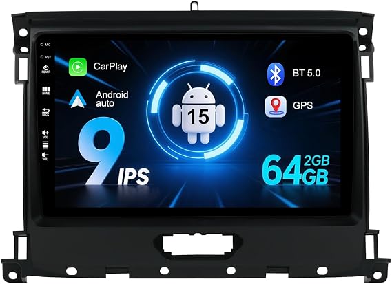 9inch IPS 2G+64G Android 15 Car Stereo For Ford Ranger Everest T6 2016-2020 - Wireless CarPlay/Android Auto - 2 Din - DAB Steering Wheel 4G BT RDS WiFi Camera