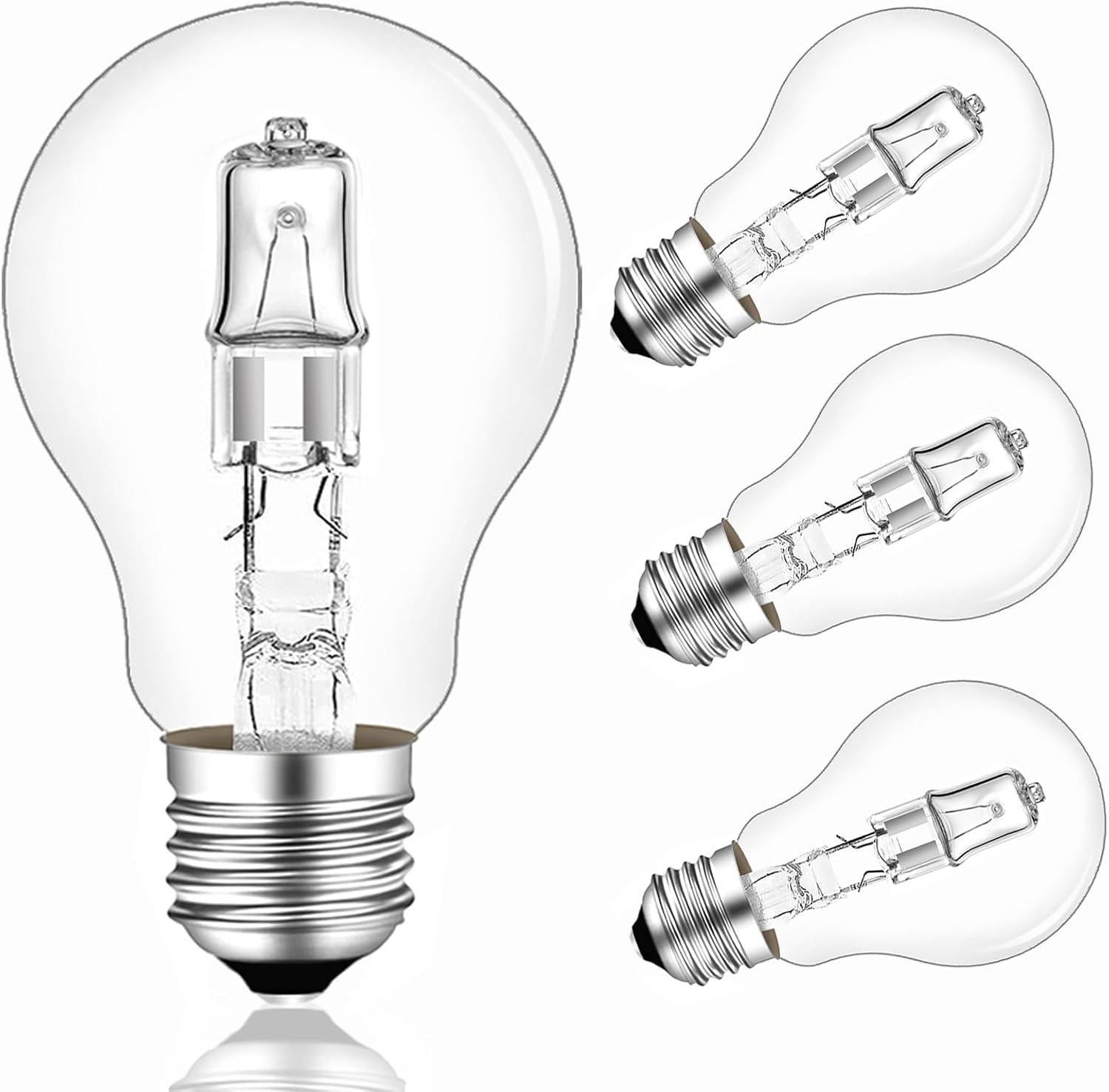 Caldarax E27 42 Watt Classic Clear Light Bulb, Globe A55 E27 Dimmable ES Edison Screw Bulb, Warm White 2700K, GLS Bulb for Chandelier, Table Lamp, Wall Lamp, 650LM, AC220-240V, Pack of 4 [Energy Class G]