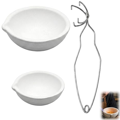 3 Pieces Ceramic Crucible Kit,Furnace for Melting Metal,Small Melting Crucible Bowl Dish Set,Quartz Plate Whip Tongs Handle,Melting Kit Melting Pot Jewelry Casting Tools,DIY Crafts and Lab Experiments