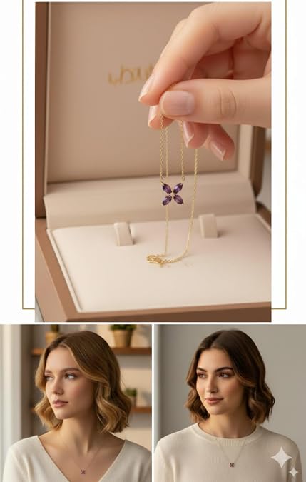 Papatya Silver 925 Ayar Gümüş Rose Kaplama Mor Zirkon Taşlı Plumeria Kolye