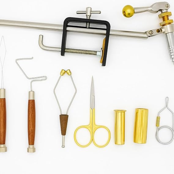 Olax FLY KIT titanium bobbin holder,wooden whip finisher and threader,brass hair stacker,luxury vise