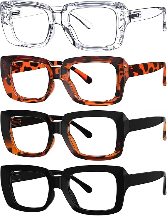 Eyekepper Blue Light Reading Glasses Women, Square Design 4 Pack