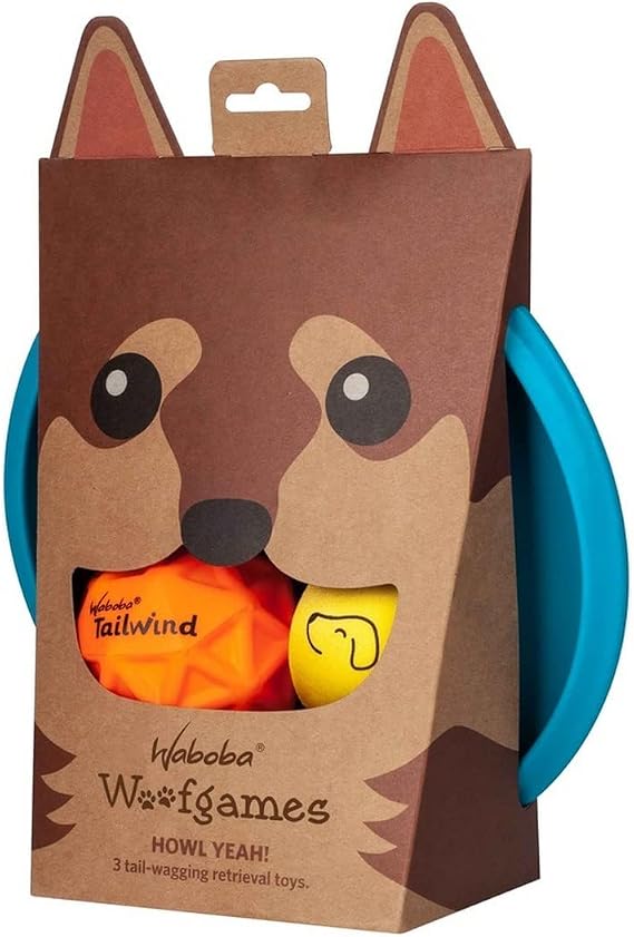 Waboba Woofpack Pet Dog Toys Set - Interactive Boredom Relief Toy Bundle with Rubber Flying Disk & Dog Balls, Throw & Fetch Toys for Puppies & Dogs - Multipack of 3 Toys