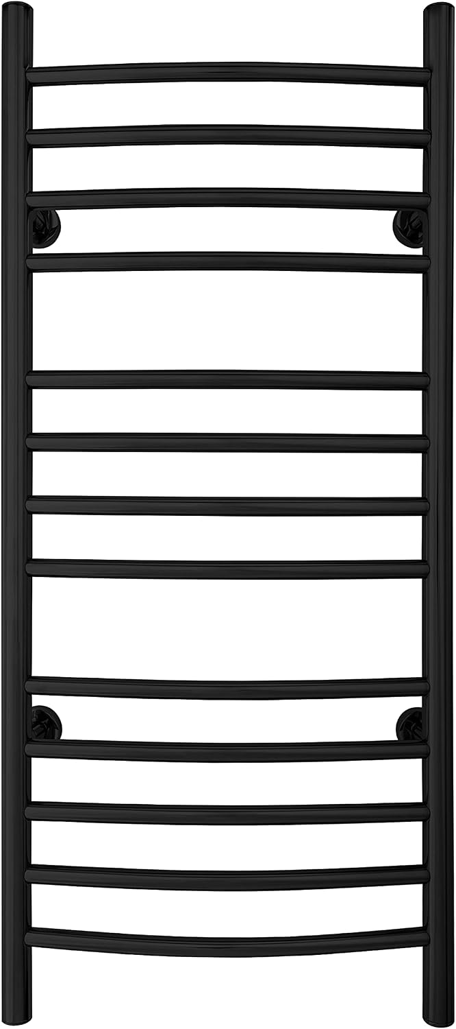 WarmlyYours, Riviera 13 bar Electric Radiant Heated Towel Warmer, Black Matte Finish, Dual Connection, Stainless Steel Towel Rack