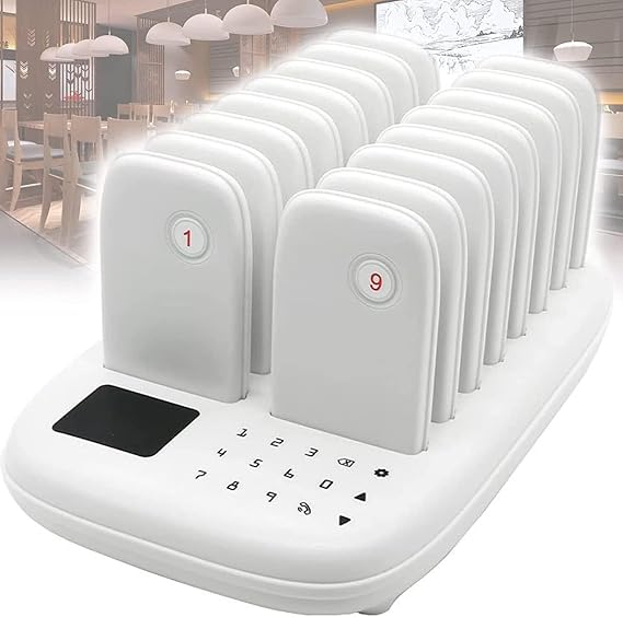 Pager System Buzzers 2 Calling Modes, Touch Operation Restaurant Waiting Buzzers with 16 Pagers, for Food Truck, factory, hotels