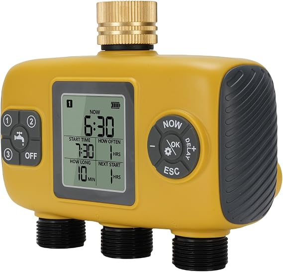 Naroote 3 Zone Sprinkler Timer Durable Programmable Timer with Rain Delay for Outdoor Yard Brass Inlet