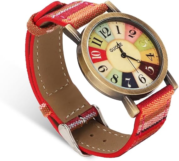 Multi Color Rainbow Pattern Watches, Multicolour Bohemian Style Watch Brass PU Leather Premium Material Woven Strap Girl Boho for Women Couples Birthday Party Valentine's Day Mother's Gifting