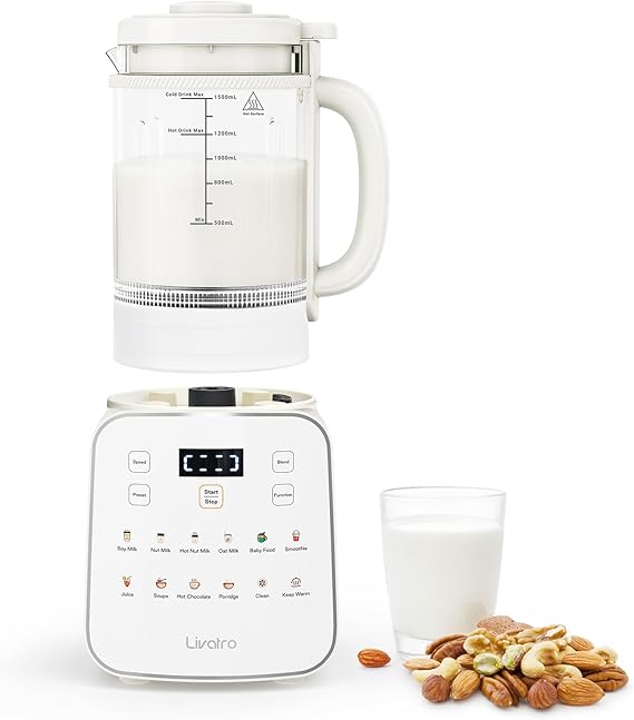 Livatro Nut Milk Maker Machine, 1.5L, 12-in-1, Soy & Oat Milk, Auto-Clean