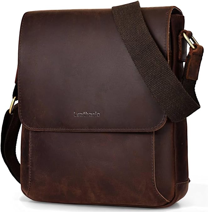 Leathario Shoulder Bag, Genuine Leather Cross Body Bag Men, Bag for Men, Side Sling Messenegr Bag for Work, Travel, Daily Use