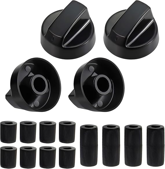 4 Pack Universal Cooker Knobs Replacement with 12 Adapters Black Gas Hob Knobs Heat Resistant Oven Control Knobs for Cooker Stove Electric Oven Hob Knobs Replacement Kitchen Appliance