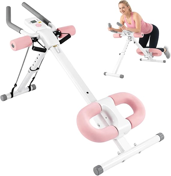 Ab Machine Adjustable Ab Trainer for Home Gym Foldable Abs Workout Equipment with Knee Padding and LCD Monitor