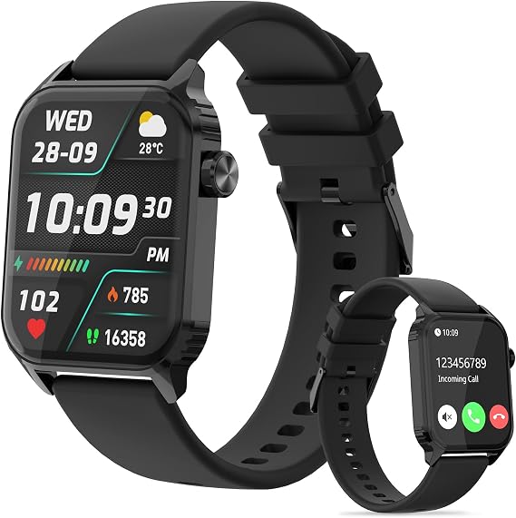 TRAUSI Kadın Erkek için Akıllı Saatler, 120 Spor Modlu 1,8 inç HD Akıllı Saat, Kalp Hızı/Uyku Monitörü, IP67 Su Geçirmez, iPhone/Android için Bluetooth Çağrı ve Müzik Kontrolü - Siyah