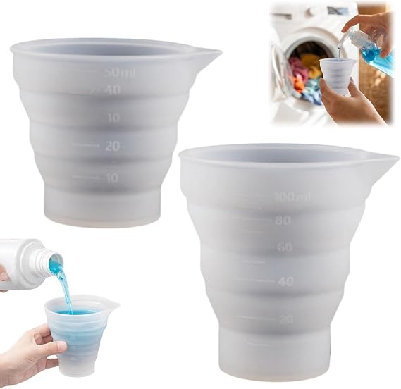2PCS Silicone Measuring Jug & Dosing Ball for Liquid Detergent,50ml & 100ml Foldable Laundry Detergent Dispenser,Reusable Washing Machine Balls for Liquid Laundry Tool,Laundry Liquid Dispenser