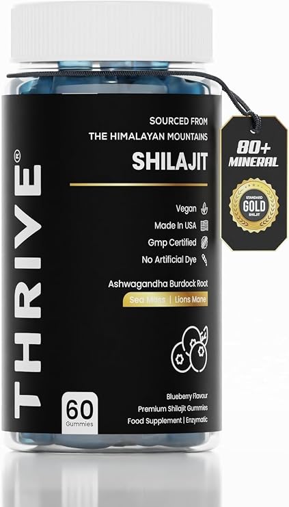 Thrive 10:1 Pure Himalayan Shilajit Gummies 4000mg with KSM-66 Ashwagandha, Chaga & Black Seed Oil | 85+ Trace Minerals & High Fulvic Acid | Energy, Fatigue & Immune Support | 60 Cranberry Gummies