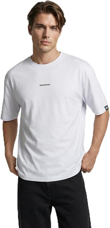 Erkek Oversize%100 Pamuk Bisiklet Yaka Baskılı Tok Kumaş Basic Tişört