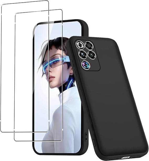 Case for REDMAGIC 11S Pro/REDMAGIC 11S Pro+ with 2 Pack Tempered Glass Screen Protector, Soft Touch Flexible TPU Ultra-Thin Shockproof Bumper Anti-Scratch Rugged Matte Silicone Cover, Black