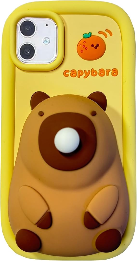 Case Compatible with iPhone 11,Cute 3D Kawaii Funny Cartoon Capybara Blowing Bubbles Cover for Women Girls Soft Silicone Gel Drop Protector