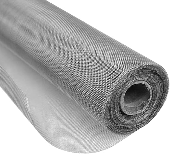 1 Roll 304 Stainless Steel Plain Weave Wire Mesh, Industrial Wire Mesh Sheet 10/20/40/80 Mesh, Rust Proof Metal Filter Screen Sheet for Vents, Filters, Kitchen, Gardens Silver- 20 Mesh