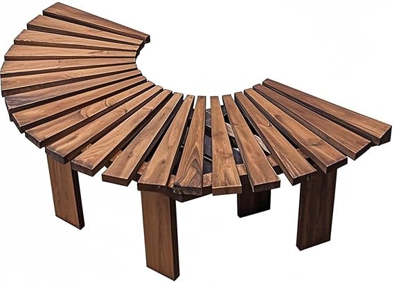 Wood Slat Bench Outdoor Furniture Seat, Curved Wood Enclosure Bench, Park Patio Seat Weatherproof Garden Bench, Semi-Round Leisure Bench Chair for Porch/Lawn/Backyard Half Round