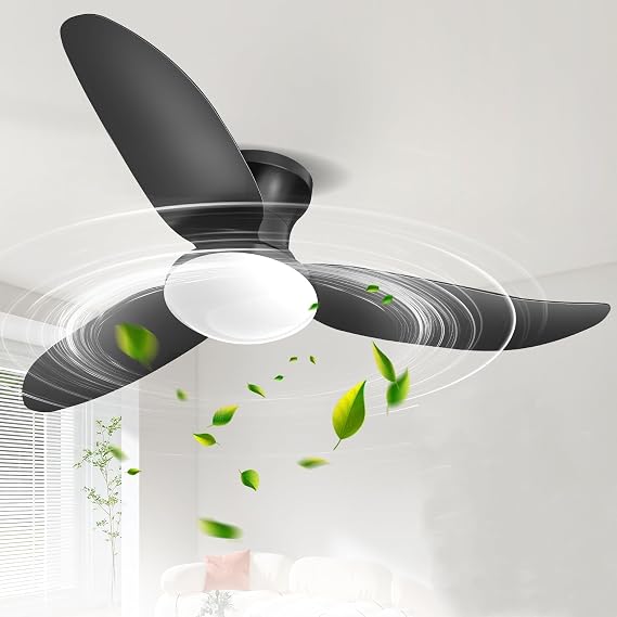 100 cm Ceiling Fan with Lighting 46 W LED Ceiling Light Ceiling Fans Remote Control Black Fan 6-Speed Dimmable Timer for Bedroom Living Room Dining Room