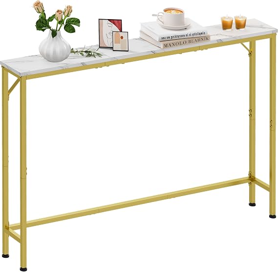47.2" Console Table, Narrow Entryway Table, Skinny Sofa Table, Behind CouchTable, Long Skinny Table, DisplayTable for Entryway, Living Room, Foyer, Corridor, Office, Gold & White