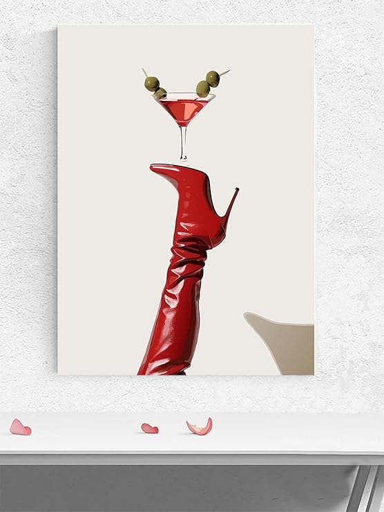 Postermanya Red Martini, Kırmızı Martini ve Çizme, Pop Art Mutfak Poster - Afiş - Dekoratif Duvar Poster