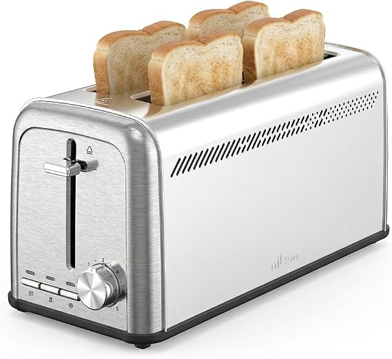 Nilson Life Bread Toaster with Double Slot, 1500 W, 7 Levels of Toasting, Manual Control, Timer, Defrost, Reheat and Cancel, Removable Crumb Tray, Easy Cleaning, NTS2R15000X
