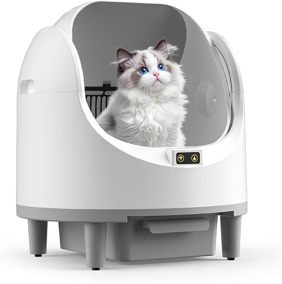 Self cleaning Cat Litter Tray, Open Top Self Cleaning Automatic Cat Litter Box for Multiple Cats, Smart cat litter Tray with APP Control, Safety Sensors, Odor-Free, 10L Large Waste Bin, Trash Bags