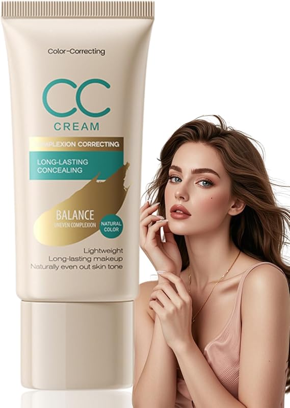 CC Cream, Lightweight Colour Corrector Tinted Moisturiser, Long-Lasting Face Makeup for Even Skin Tone, Complexion Correcting Foundation, Natural Colour, 30g