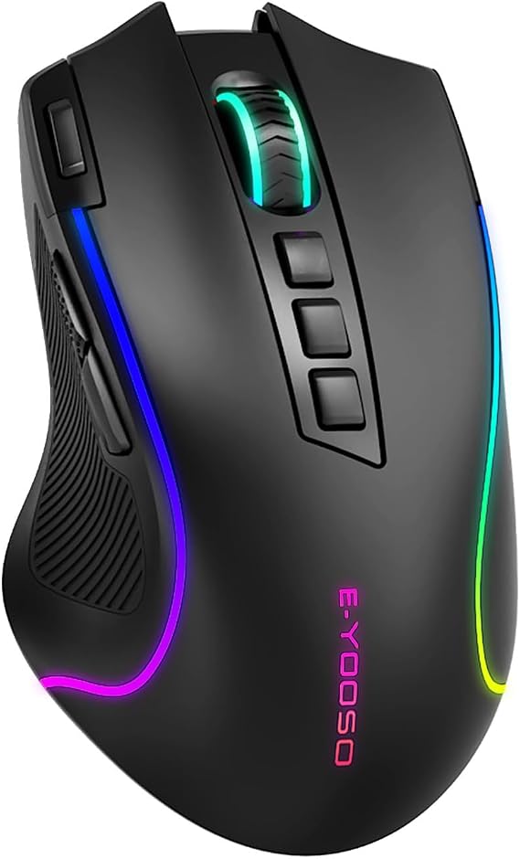 Wireless Gaming Mouse with Tri-Modes, 2.4G/ BT/ 2 Side Buttons, Rapid Fire Key, 8000 DPI, 6 Backlit Modes, Macro, 9 Programmable Buttons