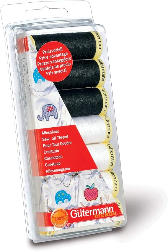 Gutermann Sew-All 100 m 100 Percent Polyester Sewing Thread Set, Black/ White