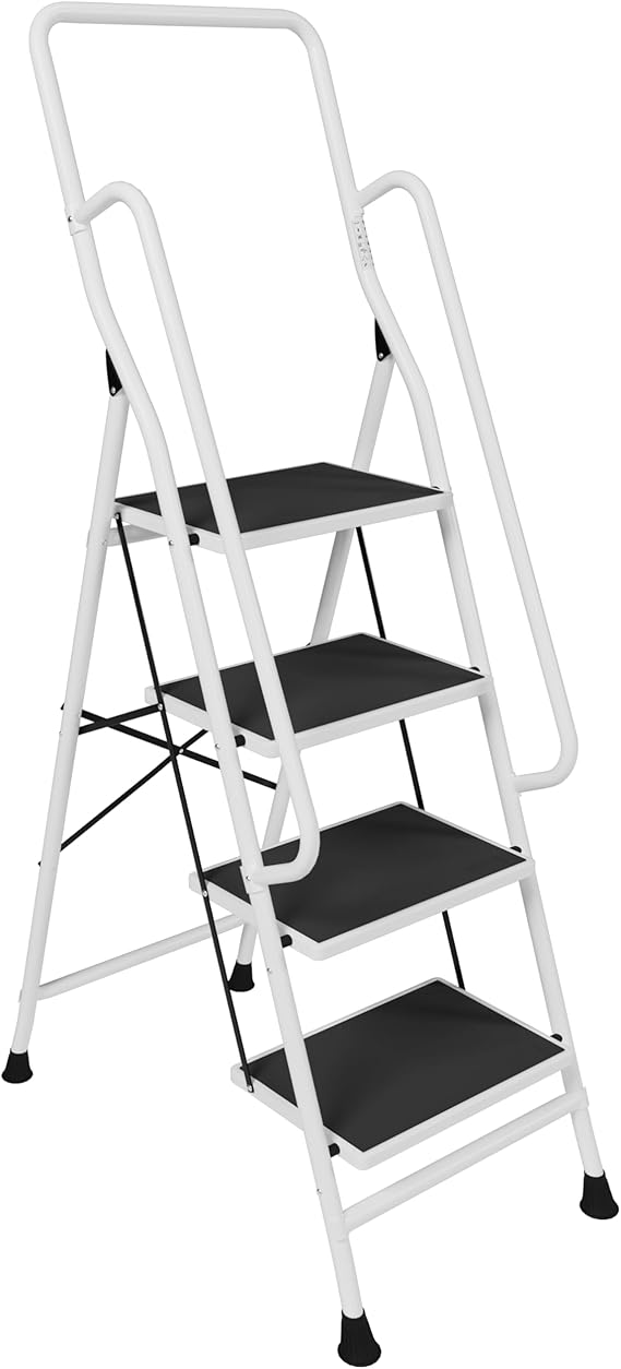 Home Vida 4 Step Ladder with Safety Handrail Folding Kitchen Anti-Slip Mat Safe Heavy Duty Steel