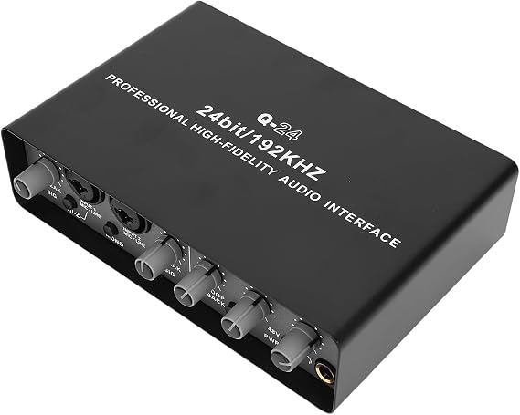 2 Channel USB Audio Interface, XLR TRS for Guitar Podcasting Recording 192kHz 24Bit Portable Studio Mixer Sound Card