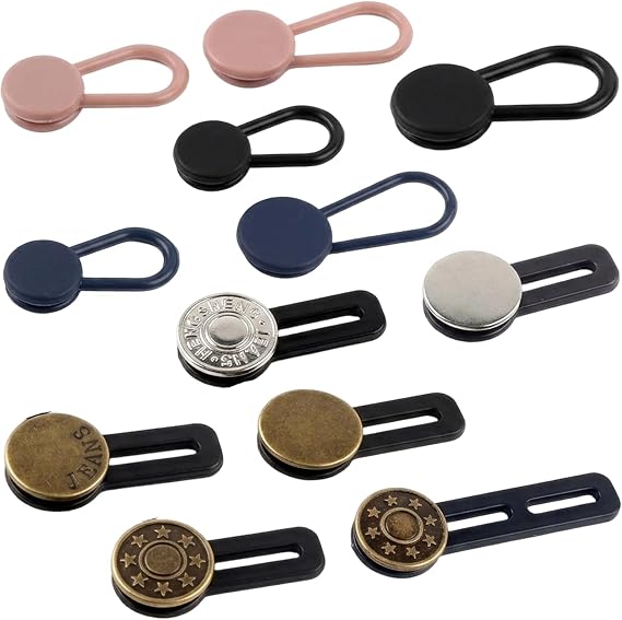 12PCS Button Extender for Trousers, Waistband Extender, Flexible Adjustable Trouser Extenders Women, No Sewing Retractable Instant Waistband Expansion for Men Women Trousers Jeans