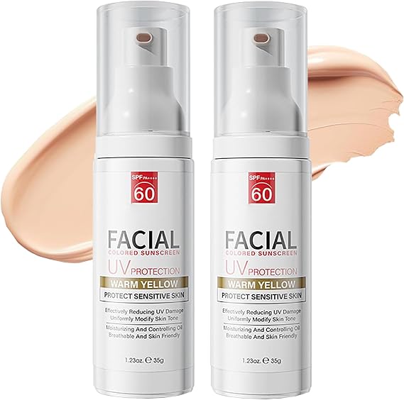 Tinted Sunscreen for Face Spf 60, Facial Colored Sunscreen Tinted, Tinted Spf 60 Face Moisturiser for Sensitive Skin, Daily Facial Sun Cream, Light & Breathable, Non Greasy, Natural Coverage (2)