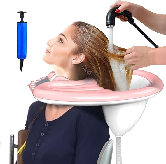 CDIYTOOL Portable Inflatable Shampoo Basin, Mobile Salon PVC Foldable Hair Wash Basin for Washing Hair, Pink