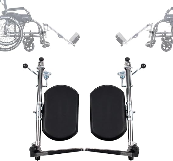 Leg Rests for Elevating Leg, Adjustable Angle 90°-180° PU Wheelchair Legs Elevation, A Pair of Wheelchair Lift Legs Rest with Footplates Easy to Clean & Installation for Disabled Old