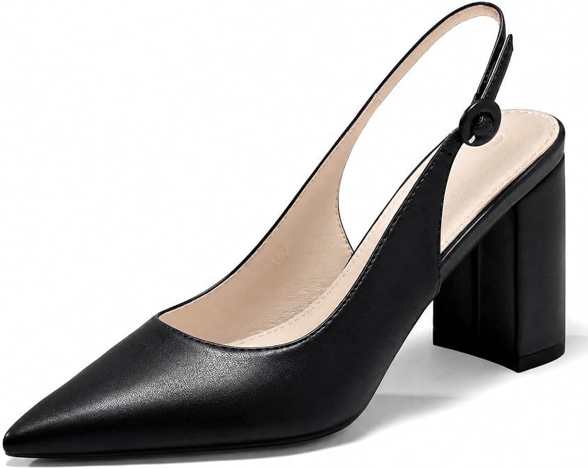Coutgo Women's Slingback Block Heels Pointed Closed Toe Work Dress Shoes