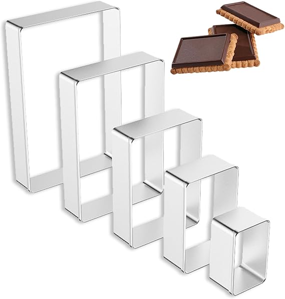 5 Pcs Rectangle Cookie Cutter Set, Stainless Steel Rectangle Cookie Mold, 1 Inch Depth Biscuit Cutters for Cooking Crumpets Eggs Pastry Mousse Desserts