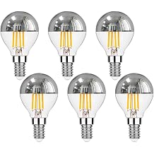 E12 E14 LED Mirror Light Bulb Dimmable 4W G45 Top Silver Crown Globe Warm White 2700K Decor Corridor G14 Half Chrome Edison Bulb (Color : E14 220V, Size : 6PCS_YES_4W)