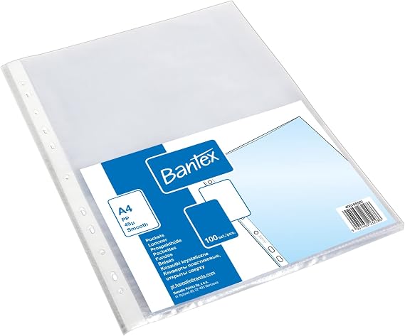 A4 Bantex Transparent Polypropylene Film 45µ Document Wallets (Pack of 100)