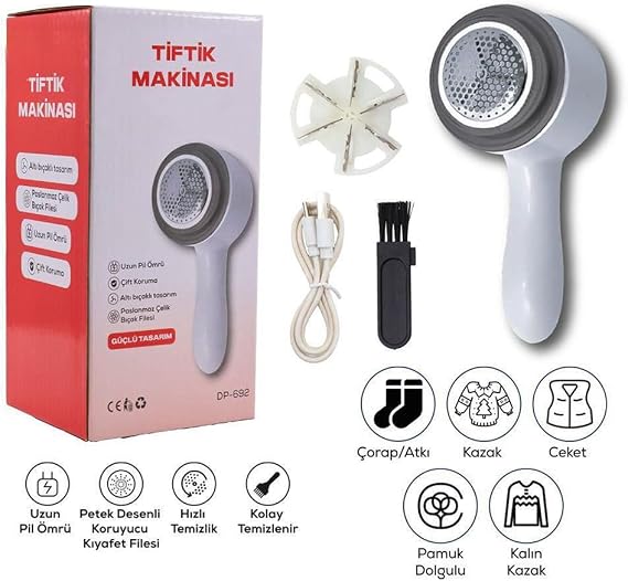 Mobee Tiftik Temizleme Makinesi, USB Şarjlı, 6 Bıçaklı, Petek Desenli Paslanmaz File, Renkli, Kazak ve Kalın Kumaşlar için