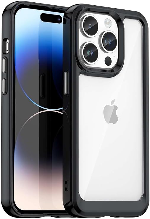 IPhone 14 Pro Kılıf, 360° Tam Koruma, Şeffaf Arka Panel, Siyah Çerçeveli Siyah