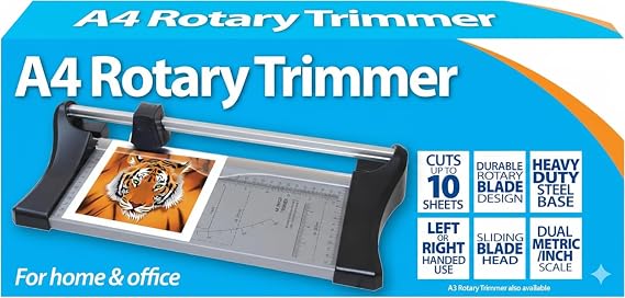 A4 Rotary Paper Trimmer, 10-Sheet Capacity, Heavy-Duty Steel Base, Dual Metric/Inch Scale, Home and Office