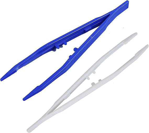 2 Pcs Plastic Reptile Feeding Tweezers Blue‑White 18cm