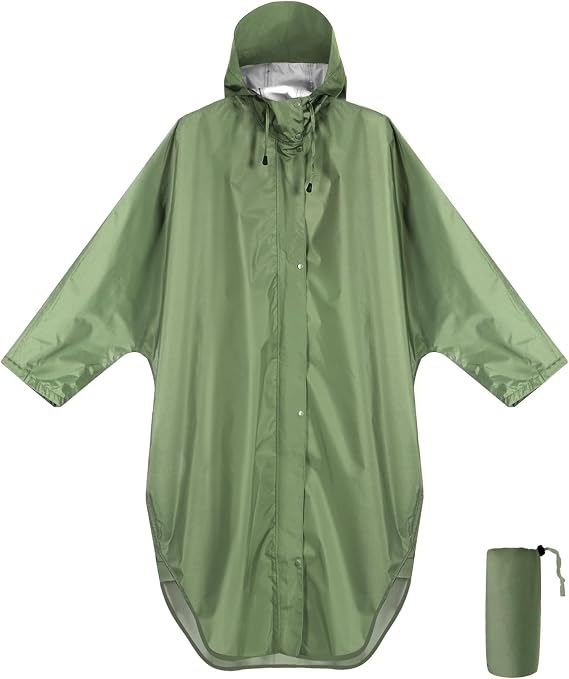 ANYOO Waterproof Rain Poncho Raincoat Adult with Hood, Sleeves & Full Zip