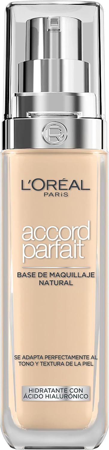 L'Oréal Paris Accord Parfait, Fluid Makeup Foundation with Hyaluronic Acid and Skin Matching Technology for Visible Hydration and Natural Finish, 2.N, 30 ml